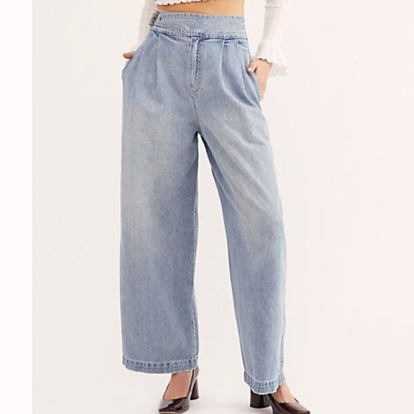 Free People Side Buckle Wide Leg Jean Viva La Blue - Picture 2 of 7
